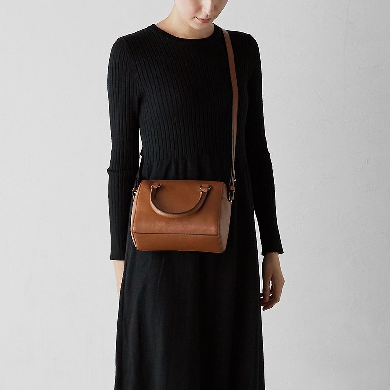 Edge Color Mini Boston Bag 2023 Edition-Caramel Brown - Messenger Bags & Sling Bags - Genuine Leather Brown
