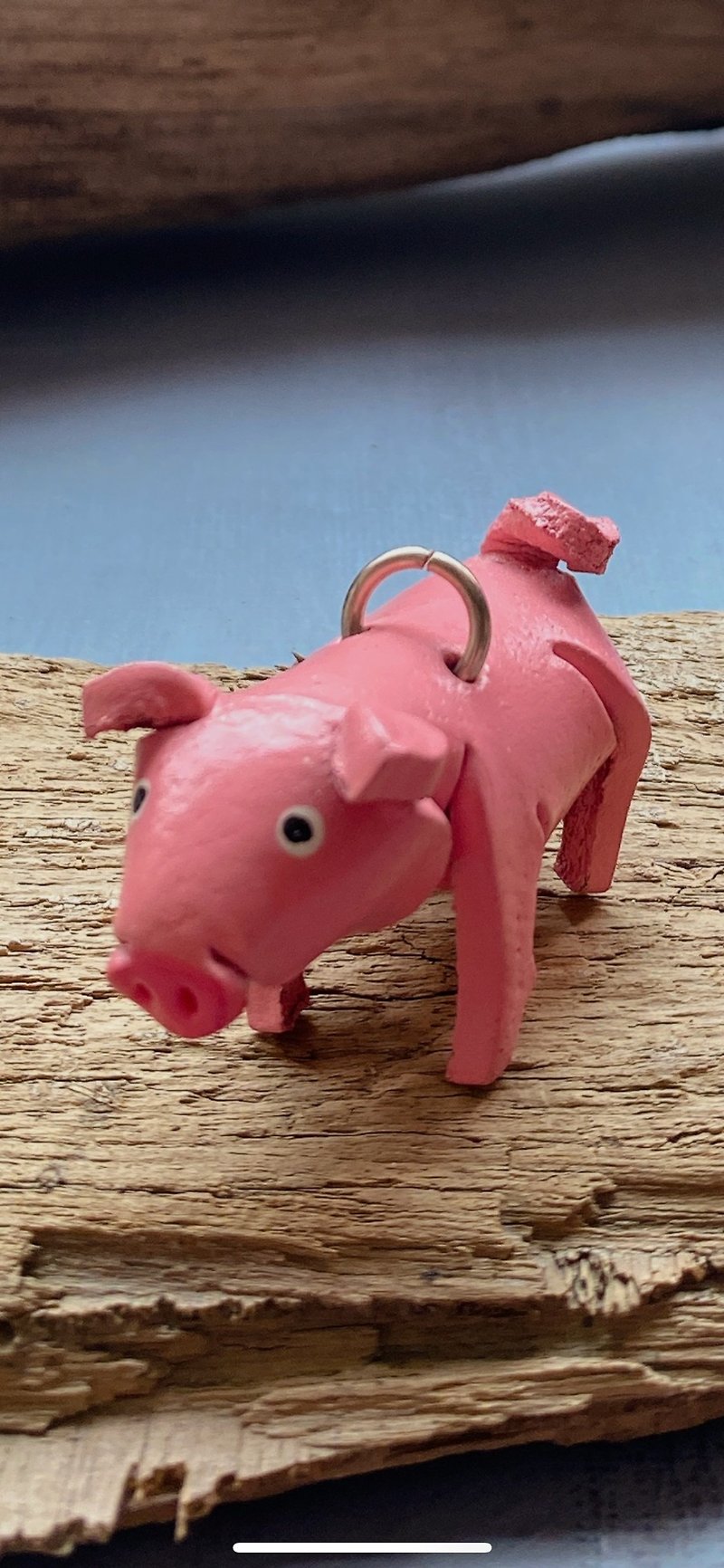 Leather carving products---pink pig - Keychains - Genuine Leather Multicolor