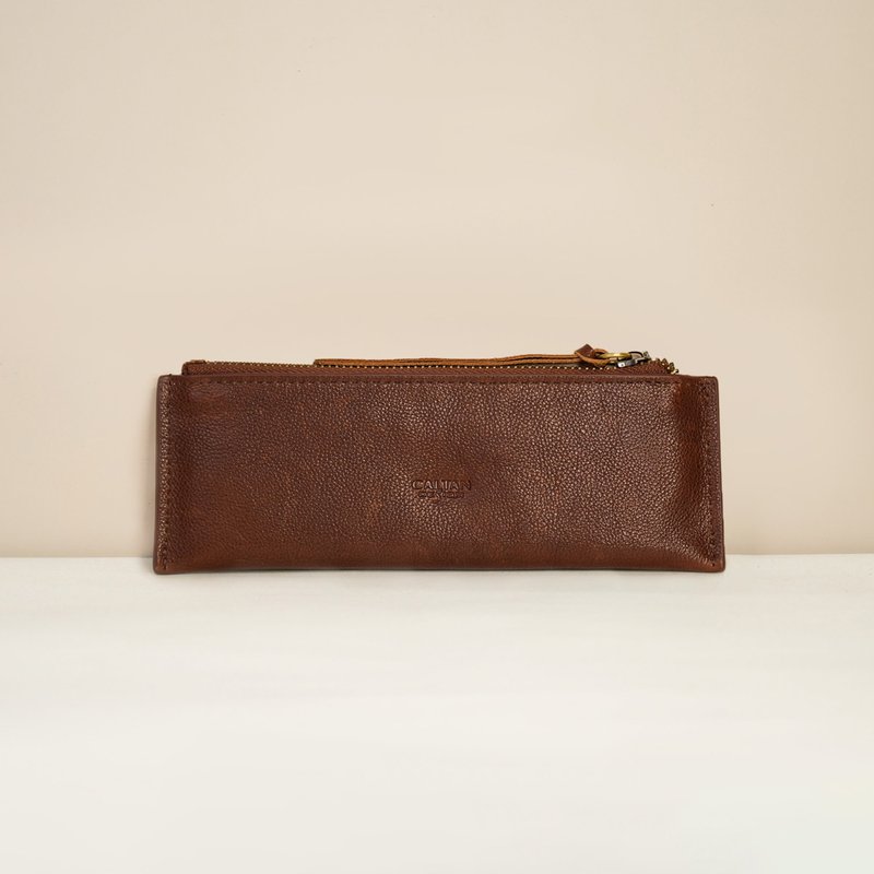 [Fast shipping within 24 hours] Urban-feeling, thin and versatile pencil case-292053cd coffee - กระเป๋าสตางค์ - หนังแท้ สีนำ้ตาล