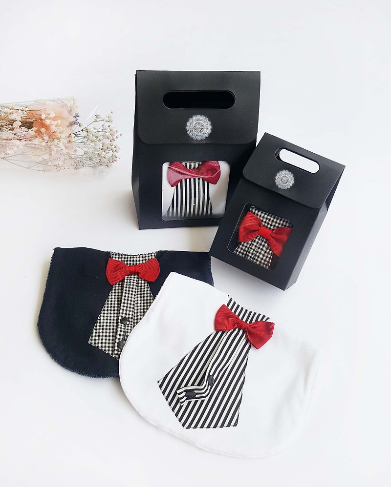 DOMOMO Gentleman Style Tie-Style Bib Full Moon Ceremony Set - Baby Gift Sets - Cotton & Hemp Black