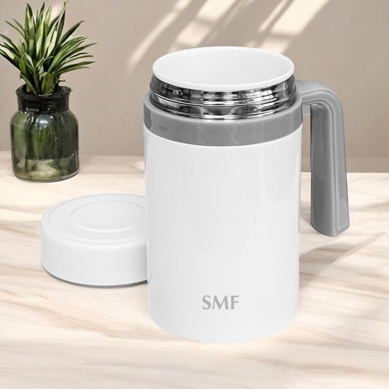 SMF骨瓷保溫杯 475ml 加碼送泡茶濾網蓋組 - 保溫瓶/保溫杯 - 瓷 白色