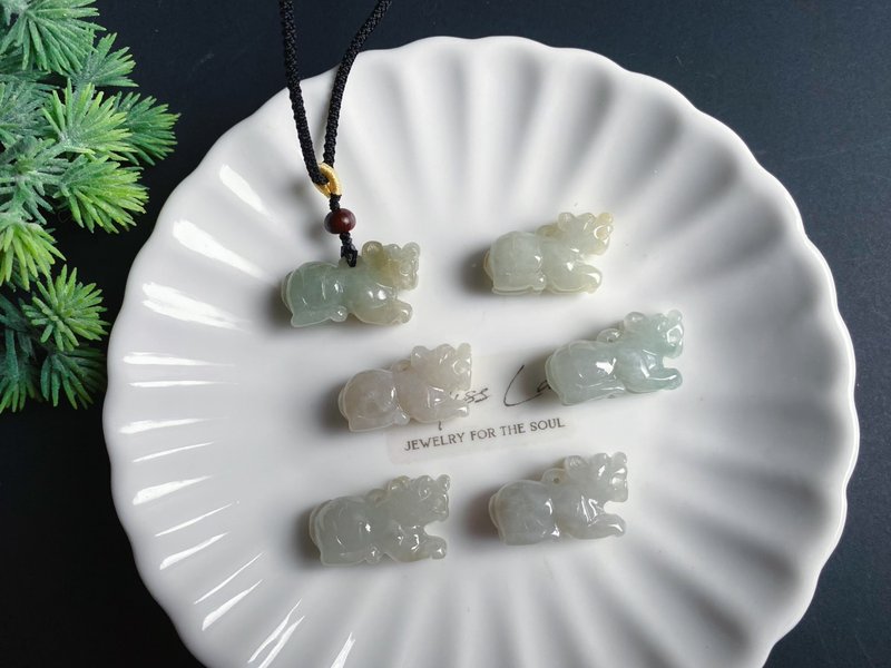 天然緬甸玉翡翠 虎 官運亨通 虎虎生威 項鍊 禮物 天然石 - 手鍊/手環 - 玉石 綠色