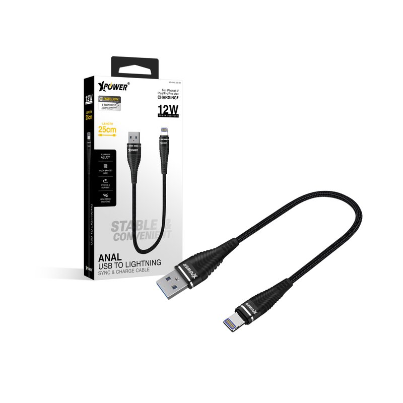 XPower ANAL 25cm鋁合金高速傳輸充電USB to Lightning線 - 行動電源/充電線 - 其他金屬 黑色