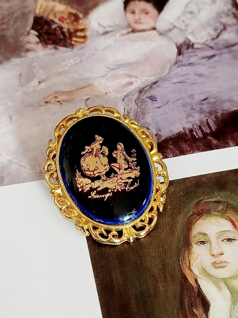 vintage jewelry antique elegant brooch LIMOGES CASTEL porcelain painting brooch - Brooches - Other Metals 