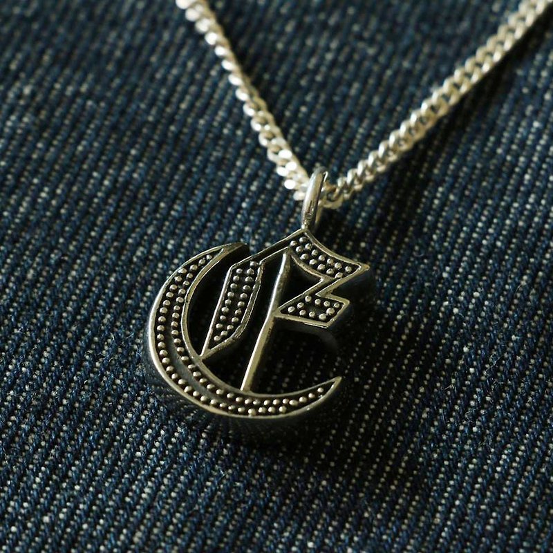 E pendant necklace Biker gothic A-Z silver alphabet Initial Letters NAME gift - Necklaces - Other Metals Silver