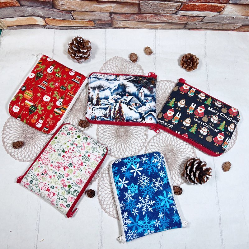 聖誕系列~雙拉鍊/獨立雙口袋/袋底不相通/卡片零錢包 - 零錢包/小錢包 - 棉．麻 