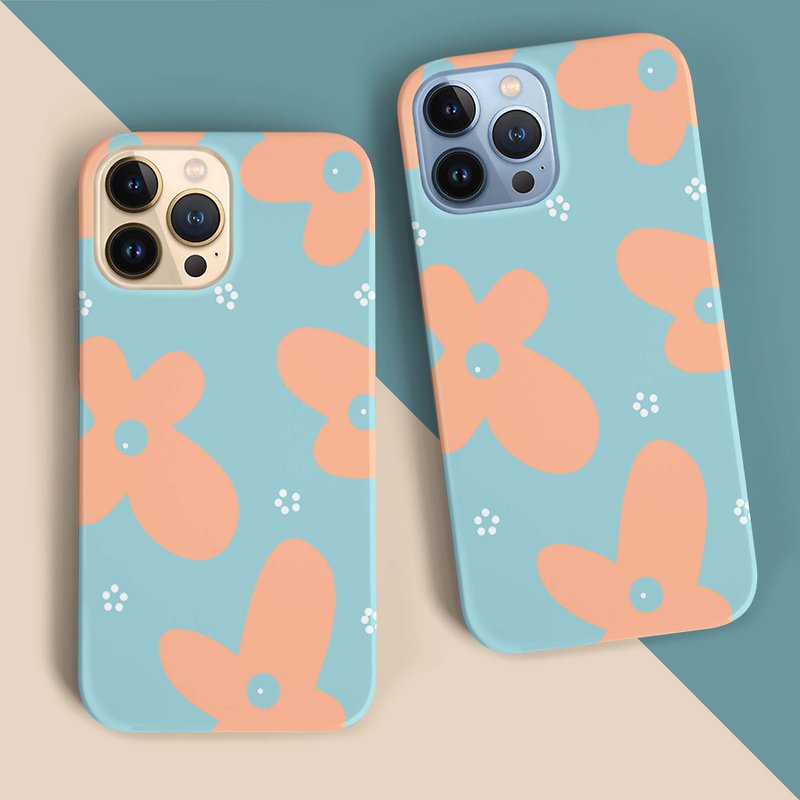 Flower-Peach-Blue iPhone/Samsung phone case - Phone Cases - Plastic Multicolor