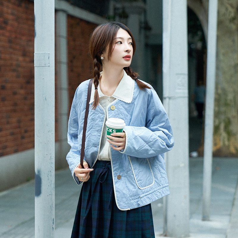 Lightweight quilted cotton coat|Coat|Two colors|Autumn style|Sora-1627 - เสื้อแจ็คเก็ต - ผ้าฝ้าย/ผ้าลินิน หลากหลายสี