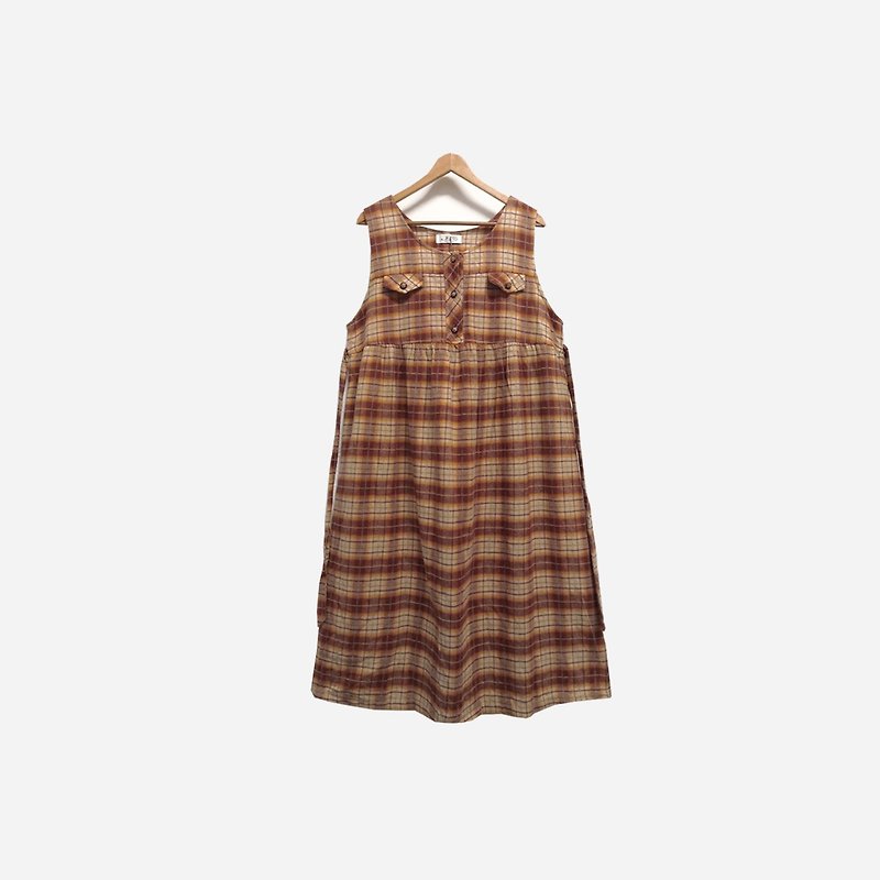 Dislocated vintage / plaid vest dress (can be strapped) no.270A1vintage - One Piece Dresses - Polyester Brown