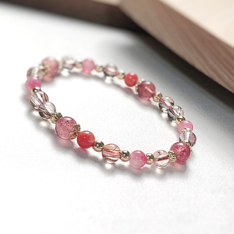 Clear Black Gold Super Seven, Strawberry Crystal, Rose Pine Natural Stone Bracelet - Bracelets - Crystal 