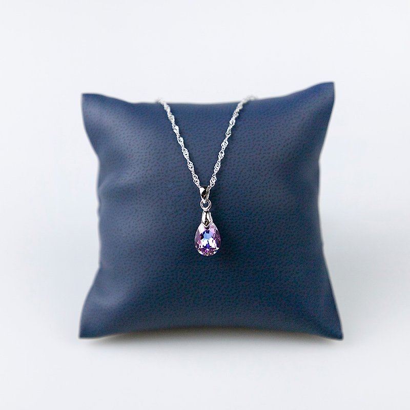 [Revive] (Bright Purple) Classic Multi-faceted Water Drop Crystal Necklace - Mother's Day Gift - Necklaces - Crystal Multicolor