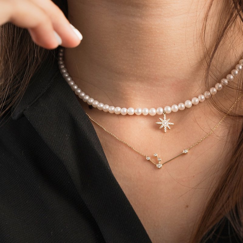 18K Aquarius Diamond Necklace - สร้อยคอ - เพชร สีส้ม