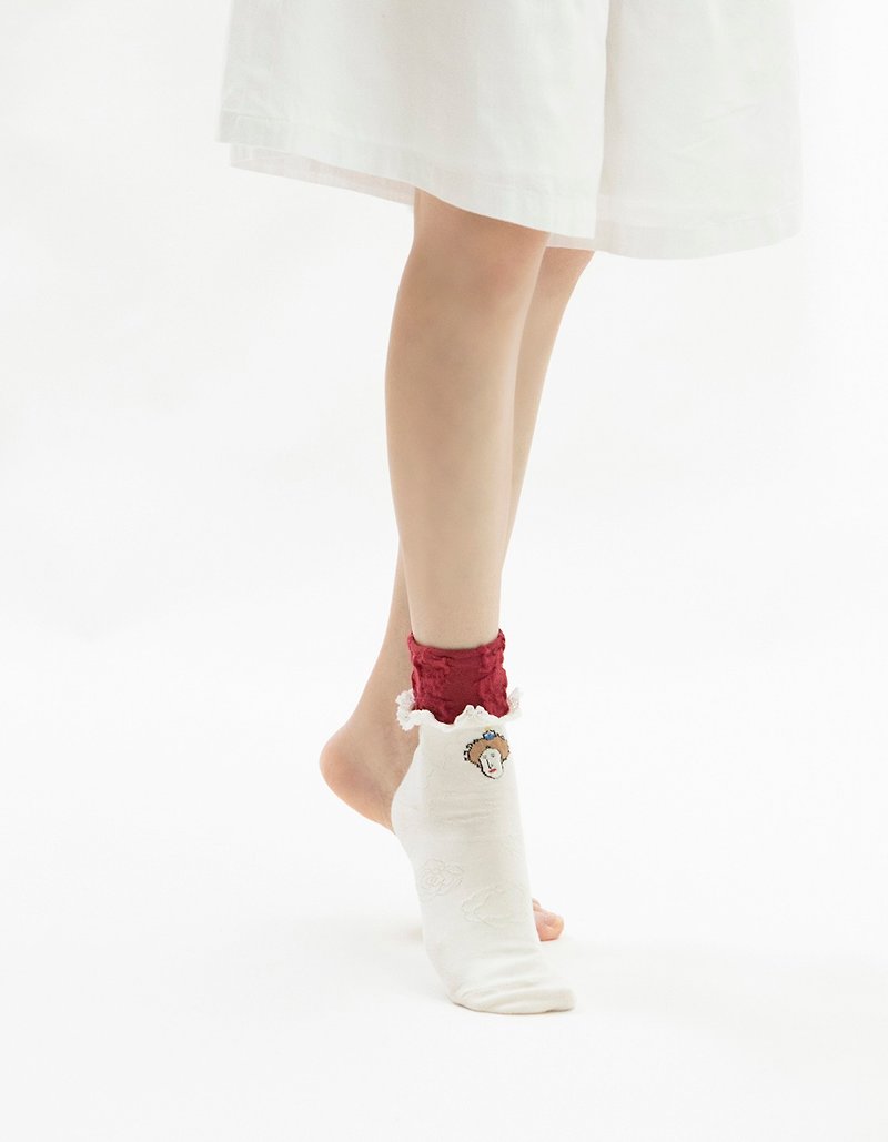 伊莉莎白一世3 / 4襪 - 襪子 - 棉．麻 紅色