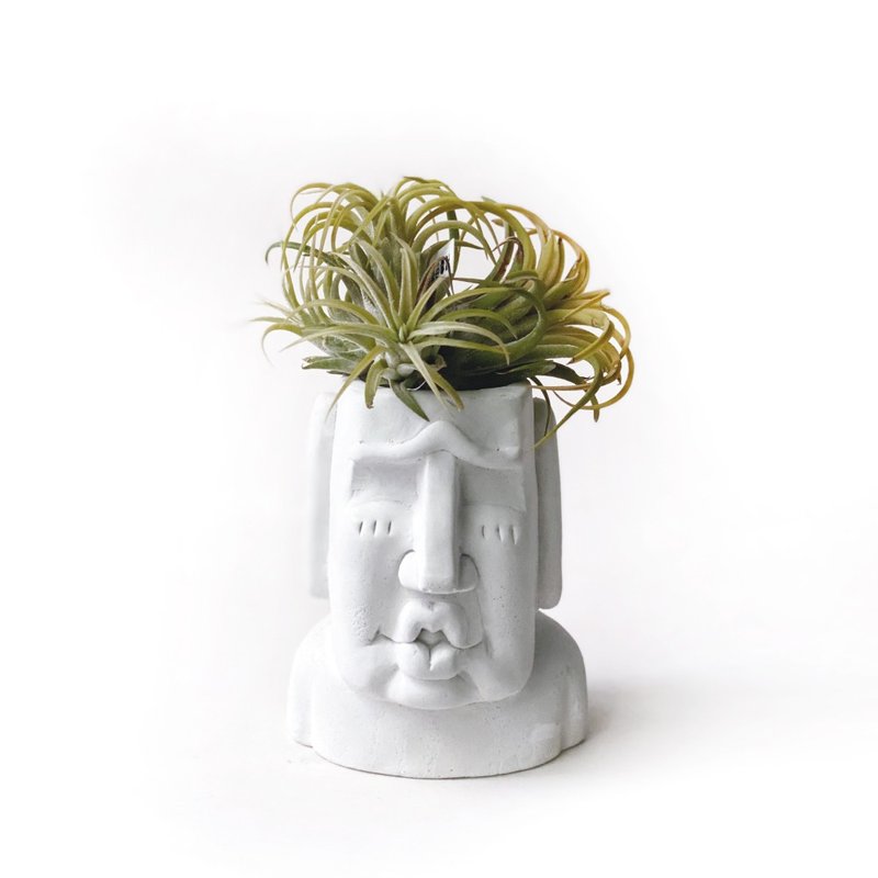 (Limited Edition) Druid Yellow Elf Bushy Air Pineapple Matches Colorful Moai Cement Basin - ตกแต่งต้นไม้ - พืช/ดอกไม้ สีเทา