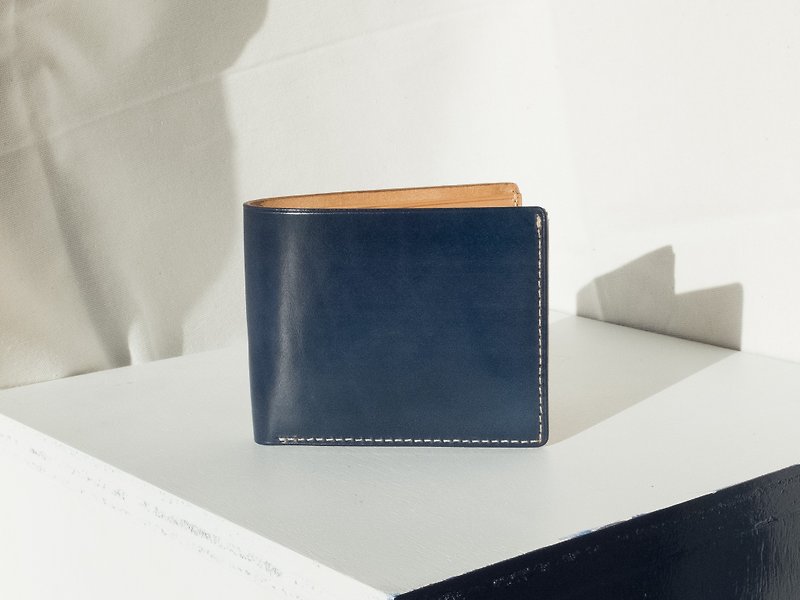 ALEX- HIGH QUALITY COW LEATHER FROM FRANCE SHORT WALLET- NAVY BLUE - Wallets - Genuine Leather Blue