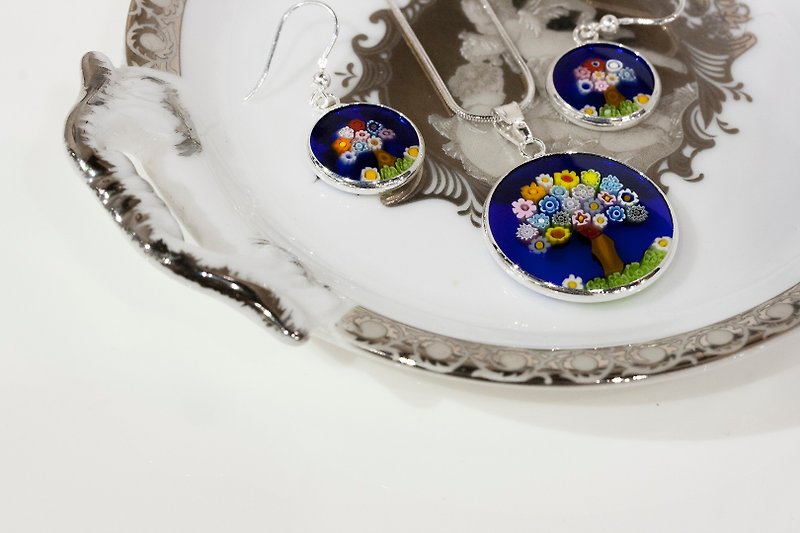 ITA BOTTEGA【Made in Italy】MURANO 生命樹墜飾耳環組 - 項鍊 - 玻璃 藍色