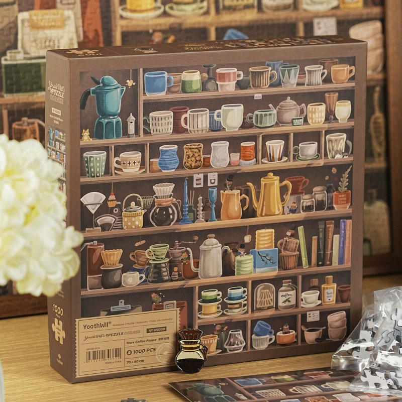 YouthWill Coffee Jigsaw Puzzle 1000 Pieces Original Illustration 520 Gift Box Coffee Hobby - เกมปริศนา - กระดาษ สีนำ้ตาล