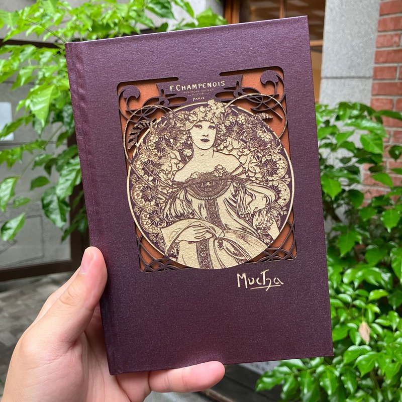 Customized product laser engraving famous painting note book-F. Champnoy Mucha can engrave text and name - สมุดบันทึก/สมุดปฏิทิน - กระดาษ สีม่วง