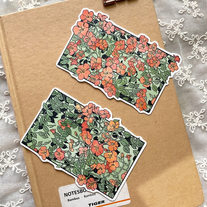 fleeting greenness - 능소화 flower die cut sticker (dami) vintage stationery gift - 貼紙 - 紙 橘色
