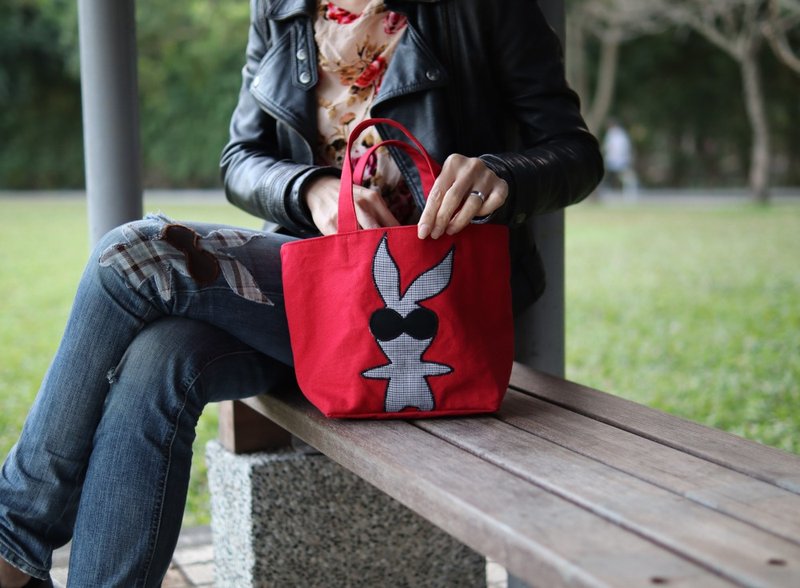 Handmade mini top handle tote cotton canvas - red - Handbags & Totes - Cotton & Hemp Red