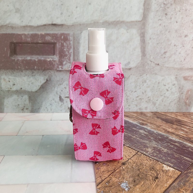【Pink bow】Alcohol bottle storage bag is necessary for epidemic prevention - Storage - Cotton & Hemp Pink