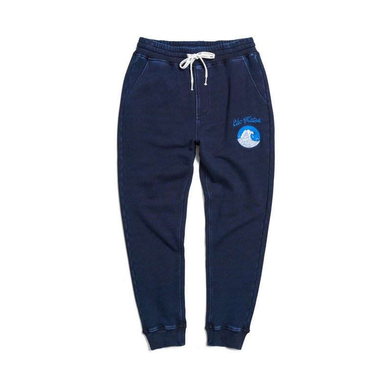 江戶勝 日系 男裝 海浪繡錐形棉褲(酵洗藍) #褲子#棉褲 - 男長褲/休閒褲 - 棉．麻 藍色