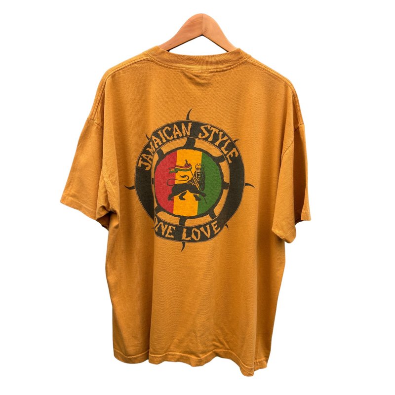 Vintage 90s Jamaican Style One Love Rasta Lion of Judah  T-Shirt - 男 T 恤 - 棉．麻 黃色