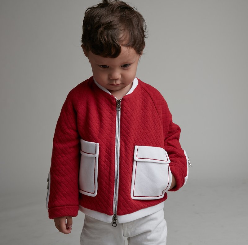 Large pocket plaid jacket (red) - Coats - Cotton & Hemp Red