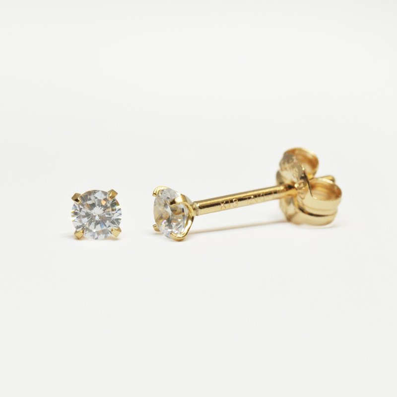 【Second Earrings】 18K 黃金立方氧化鋯耳環 - 耳環/耳夾/耳骨夾 - 貴金屬 