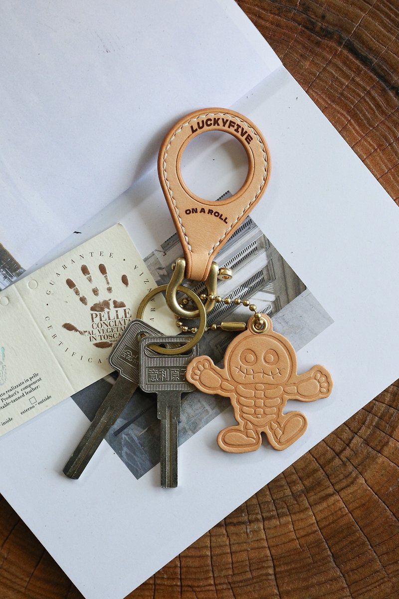 lucky five 頭層牛皮真皮創意鑰匙扣掛件掛飾 黃銅馬蹄扣鑰匙鏈 - 鑰匙圈/鑰匙包 - 真皮 