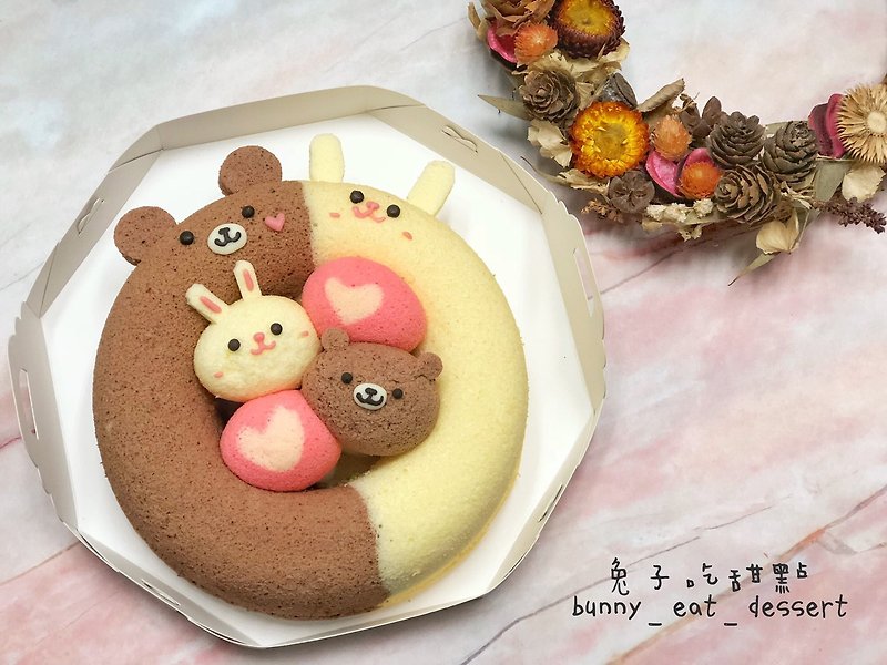 Rabbit and Bear Couple Chiffon Cake - เค้กและของหวาน - อาหารสด 