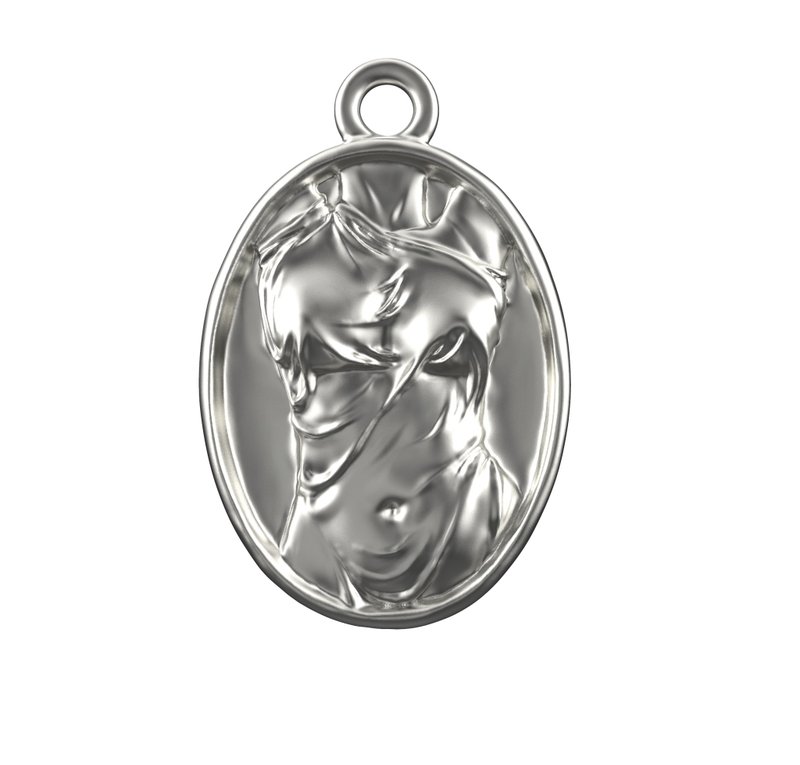 WETDRAPERY series bust coin pendant - Necklaces - Silver Silver