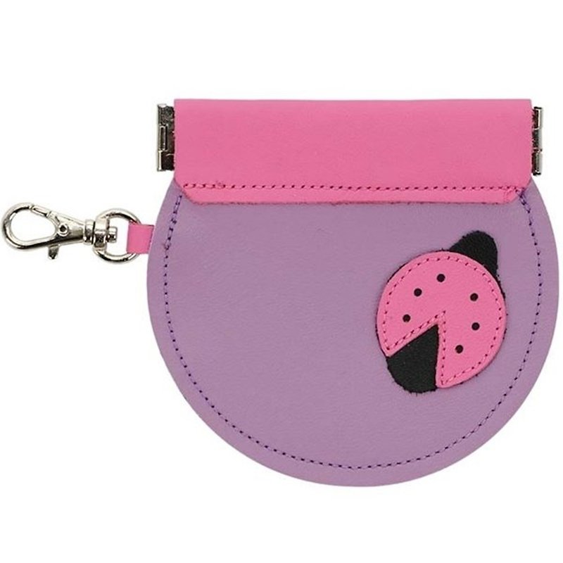 Handmade leather leather crimped coin purse with key ring ladybug - Coin Purses - Genuine Leather 