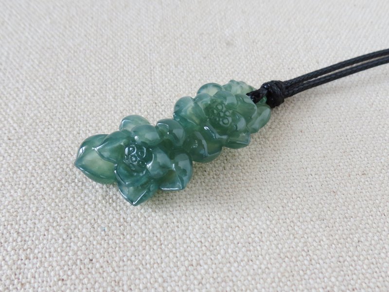 【青‧蓮】冰種蓮花翡翠韓國蠟線項鍊***招財、避邪、美好戀情 - 長項鍊 - 寶石 綠色