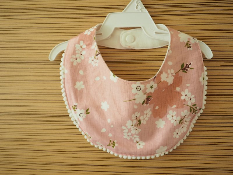 手作粉色白櫻花圖案嬰兒/小童圍巾 - 滿月禮物 - 棉．麻 粉紅色