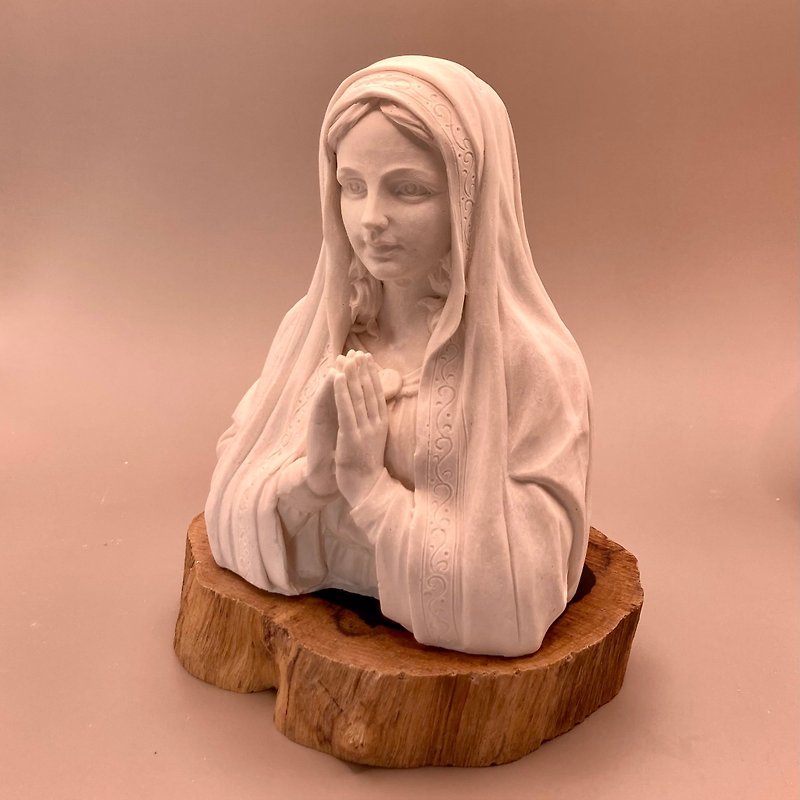 祈禱聖母半身塑像  擴香石含  含木座 - 香薰/精油/線香 - 其他材質 白色