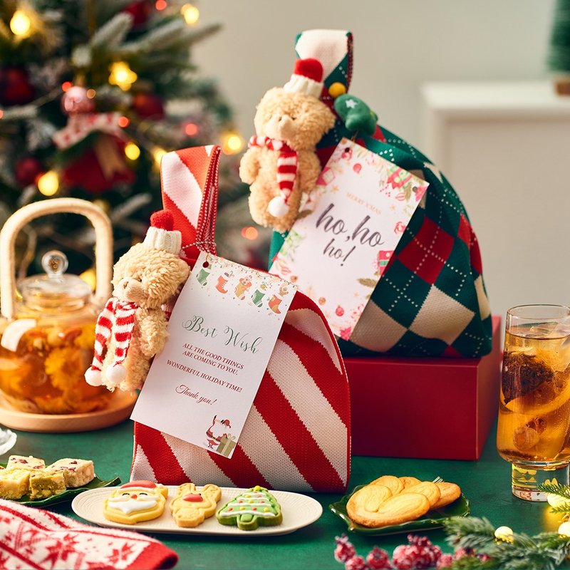 (預算150內)【公司聖誕禮物推薦】聖誕針織禮袋連公仔裝飾 - 茶葉/茶包/水果茶 - 其他金屬 紅色