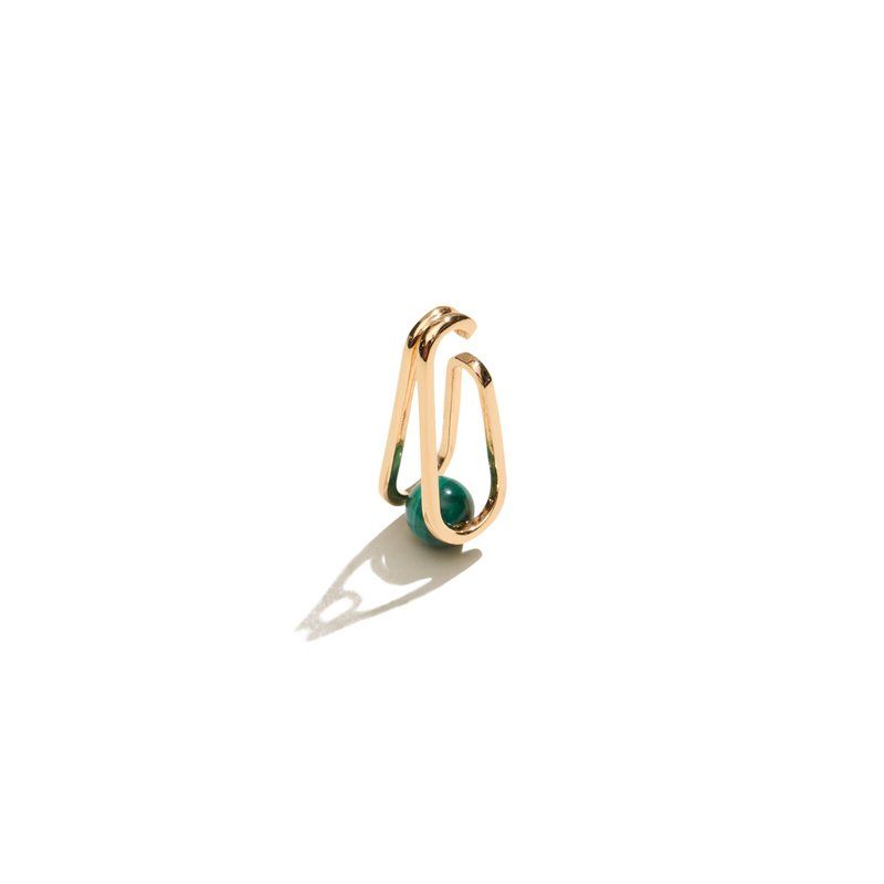 經典孔雀石耳扣  Onda Green Malachite Earcuff - 耳環/耳夾/耳骨夾 - 純銀 金色