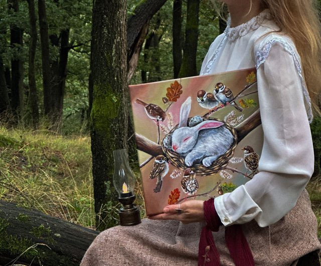 ウサギの油絵【兎伯爵】1点物の原画/作者サイン入り/F8号キャンバス ウサギの油絵【兎伯爵】1点物の原画/作者サイン入り/F8号