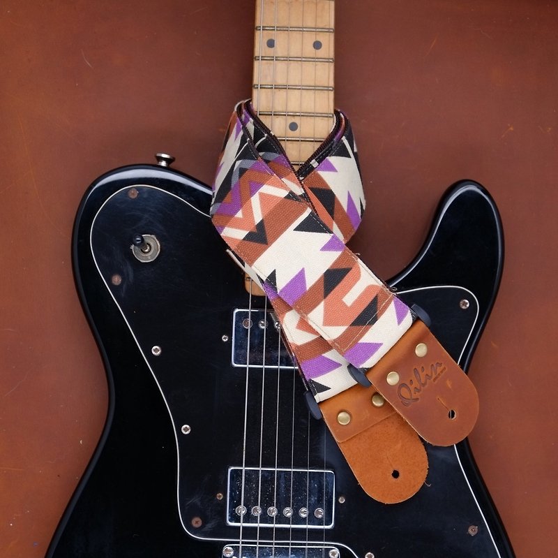 Purple Graphic Guitar Strap - กีตาร์เครื่องดนตรี - หนังแท้ สีม่วง