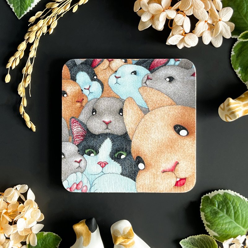 【Crazy Cat】Square Diatomite Coaster H - Coasters - Other Materials Multicolor