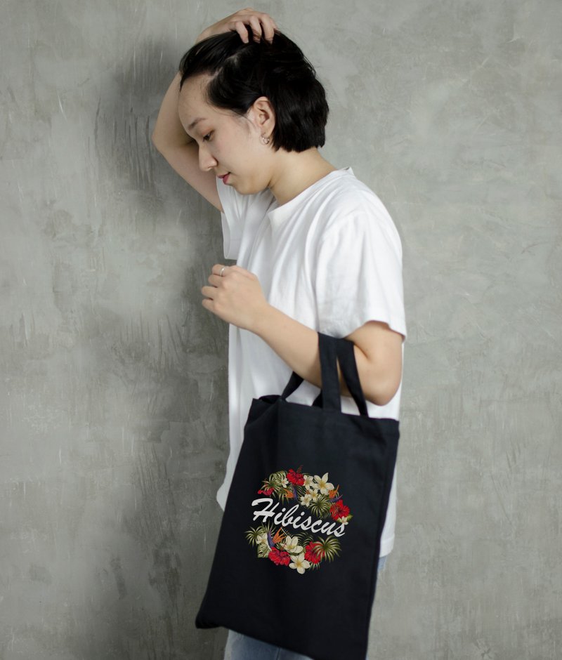 【カスタマイズギフト】フラワーシリーズキャンバストートバッグ_ストレートバッグ（2色） - ショルダーバッグ - コットン・麻 ブルー