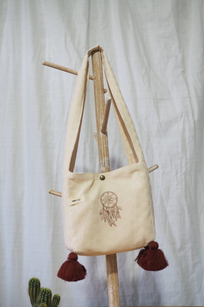 天然棉質刺繡肩背包 - 手提包/手提袋 - 棉．麻 