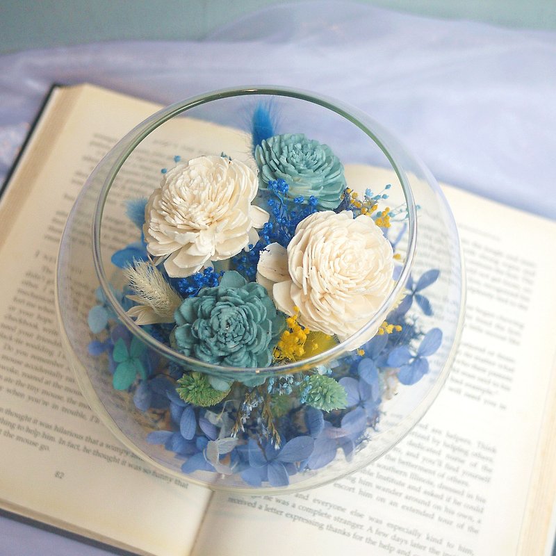 エデンコレクション-ブルーホワイトの花拡張日はアジサイマイクロガラス球の風景をバラ - ドライフラワー・ブーケ - 寄せ植え・花 ブルー