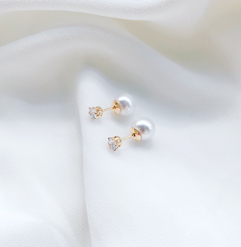 Gold pearl earrings around 14k bag of happiness - ต่างหู - วัสดุอื่นๆ สีทอง