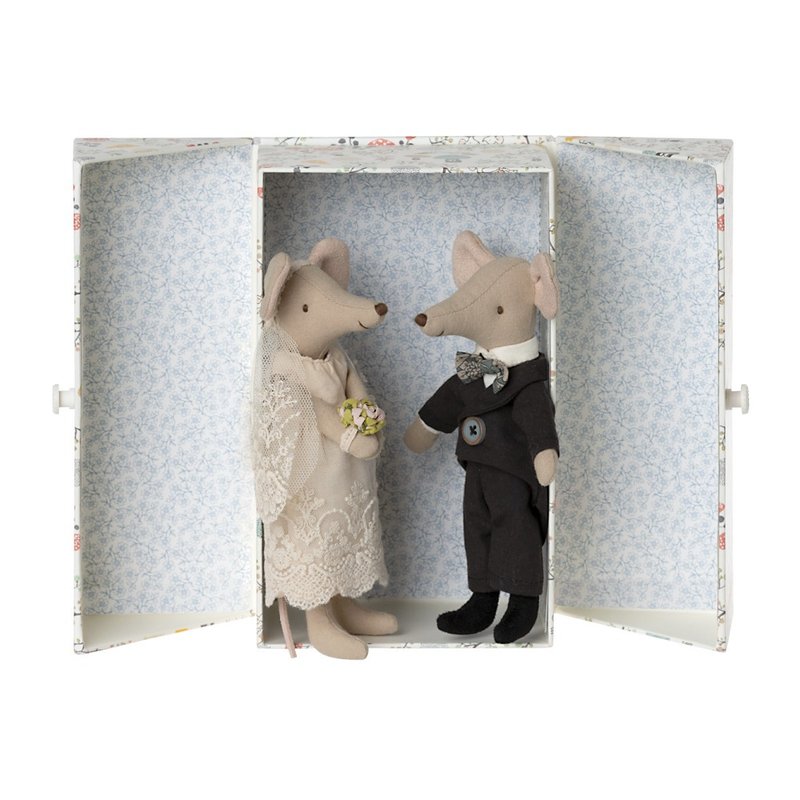 Wedding Mice Couple in Box - Stuffed Dolls & Figurines - Cotton & Hemp White