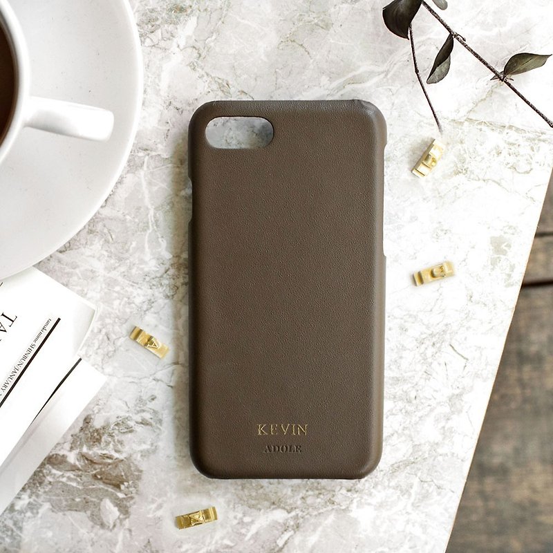 iPhone 7/8 4.7-inch leather water-repellent phone case/mocha (free custom engraving) - เคส/ซองมือถือ - หนังแท้ สีกากี