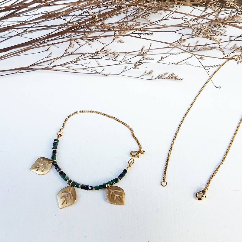 Green small leaf shape necklace & bracelet campaign dual-use design models [1plus1 series = 1 necklace +1 bracelet] - สร้อยคอ - โลหะ สีเขียว