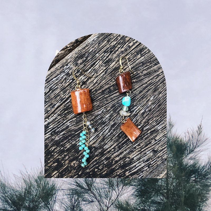 Asymmetrical earrings-cinnamon wind chime - Earrings & Clip-ons - Other Materials Brown