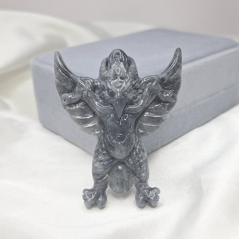 緬料 溫潤烏雞 特色件 雷神 避邪吊墜 | 天然緬甸玉A貨翡翠 - 項鍊 - 玉石 